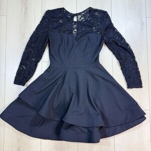B Darlin Black Lace Y2K Fit & Flare Party Dress Juniors‎ 9/10 Tiered Skirt